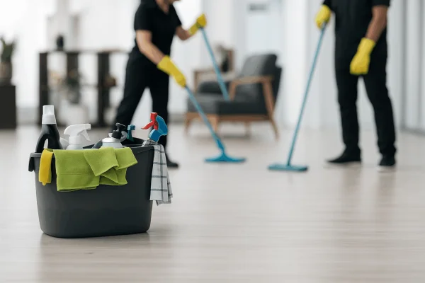 Reinigungsteam bei der professionellen Gebäudereinigung